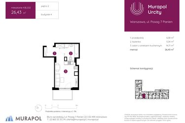 Rzut - Mieszkanie na sprzedaż 1 pokój o powierzchni 26,43 m² - numer 4.B.2.02 w Murapol Urcity