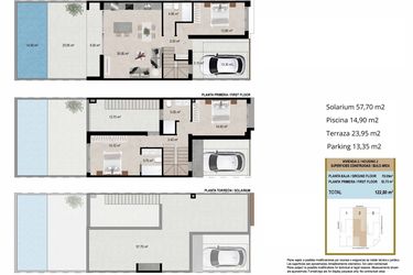 Rzut - Dom na sprzedaż 3 pokoje o powierzchni 122,8 m² - numer 2 w Domy szeregowe w San Javier - 36609957