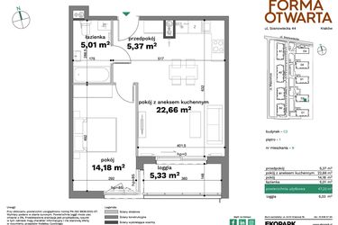 Rzut - Mieszkanie na sprzedaż 2 pokoje o powierzchni 47,22 m² - numer C2-9 w Forma Otwarta etap C