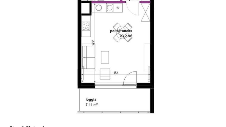 Rzut - Mieszkanie na sprzedaż 1 pokój o powierzchni 30,81 m² - numer 130 w Wojciechowska Square