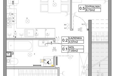 Rzut - Mieszkanie na sprzedaż 3 pokoje o powierzchni 48,03 m² - numer 51 w Manufaktura Marki 2 etap III