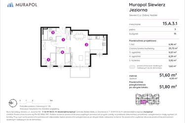 Rzut - Mieszkanie na sprzedaż 3 pokoje o powierzchni 51,8 m² - numer 15.A.3.1 w Murapol Siewierz Jeziorna