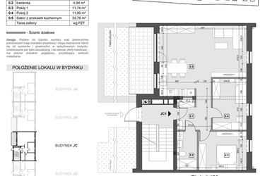 Rzut - Mieszkanie na sprzedaż 4 pokoje o powierzchni 69,25 m² - numer JC1 w Wzgórze Zelwerowicza