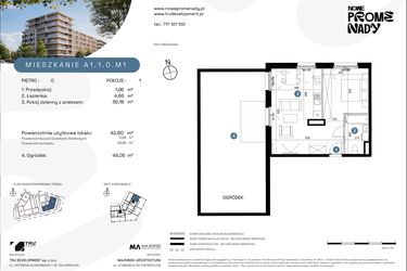 Rzut - Mieszkanie na sprzedaż 1 pokój o powierzchni 42,8 m² - numer A1.1.0.M1 w Nowe Promenady
