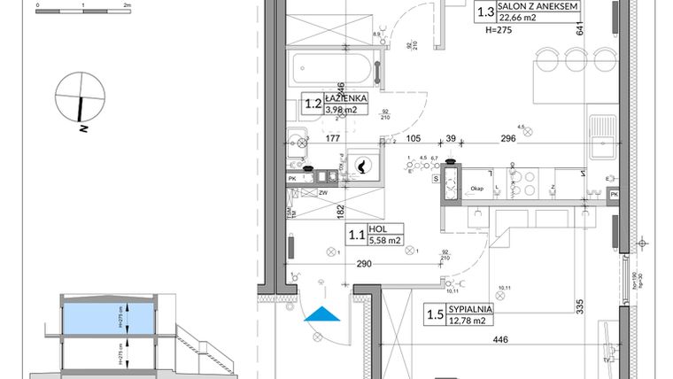 Rzut - Mieszkanie na sprzedaż 3 pokoje o powierzchni 56,89 m² - numer 68B w Osiedle Młodych etap X
