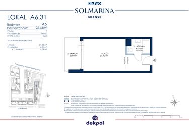 Rzut - Mieszkanie na sprzedaż 1 pokój o powierzchni 25,41 m² - numer A6.31 w Grano Hotel Solmarina
