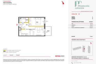 Rzut - Mieszkanie na sprzedaż 2 pokoje o powierzchni 40,69 m² - numer 90 w Miasteczko Julianów