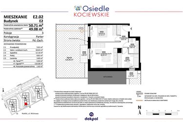 Rzut - Mieszkanie na sprzedaż 3 pokoje o powierzchni 49,08 m² - numer E2.02 w Osiedle Kociewskie bud. E