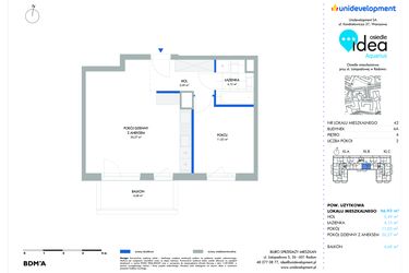 Rzut - Mieszkanie na sprzedaż 2 pokoje o powierzchni 46,93 m² - numer 6A/42 w Osiedle Idea Aquarius