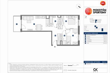 Rzut - Mieszkanie na sprzedaż 3 pokoje o powierzchni 59,61 m² - numer A.57 w Mokotów Sportowy