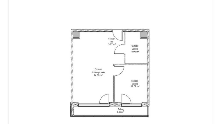 Rzut - Mieszkanie na sprzedaż 2 pokoje o powierzchni 45,49 m² - numer C1/1/05 w Chylońska STO10 etap III