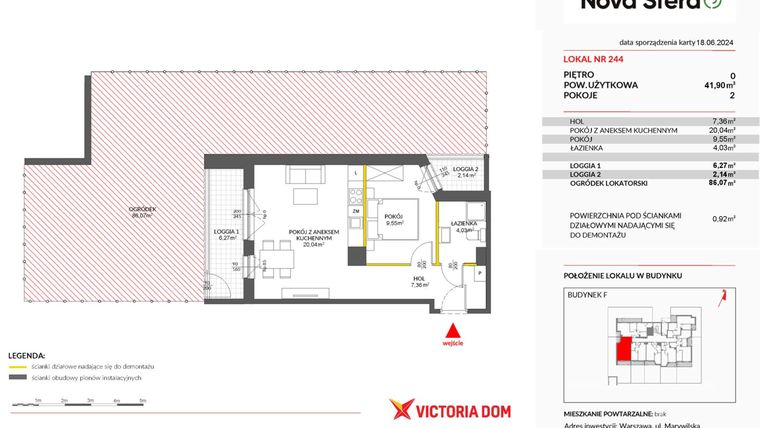 Rzut - Mieszkanie na sprzedaż 2 pokoje o powierzchni 41,9 m² - numer 244 w Miasteczko Nova Sfera 3