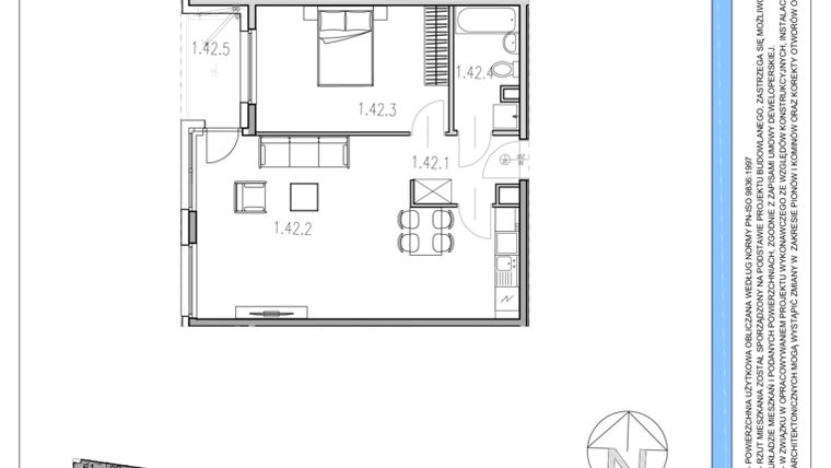 Rzut - Mieszkanie na sprzedaż 2 pokoje o powierzchni 57,24 m² - numer M42 w Osiedle Piltza etap X