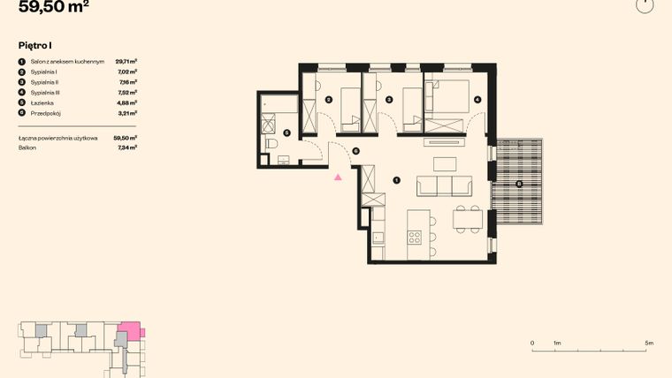 Rzut - Mieszkanie na sprzedaż 4 pokoje o powierzchni 58,42 m² - numer 8 w Sołtysowska