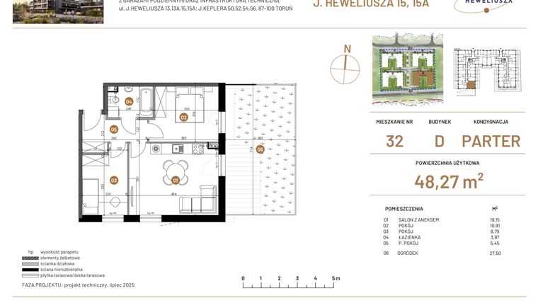 Rzut - Mieszkanie na sprzedaż 3 pokoje o powierzchni 48,27 m² - numer JAR-IV-D-LM-M32 w Osiedle JAR Heweliusza etap IV