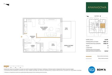 Rzut - Mieszkanie na sprzedaż 2 pokoje o powierzchni 49,68 m² - numer A.0.02 w Ananasowa
