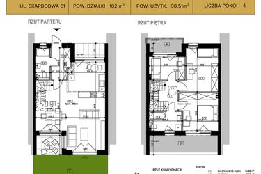 Rzut - Dom na sprzedaż 4 pokoje o powierzchni 98,51 m² - numer 61 w Osiedle Księżnej Dąbrówki - Skarbcowa