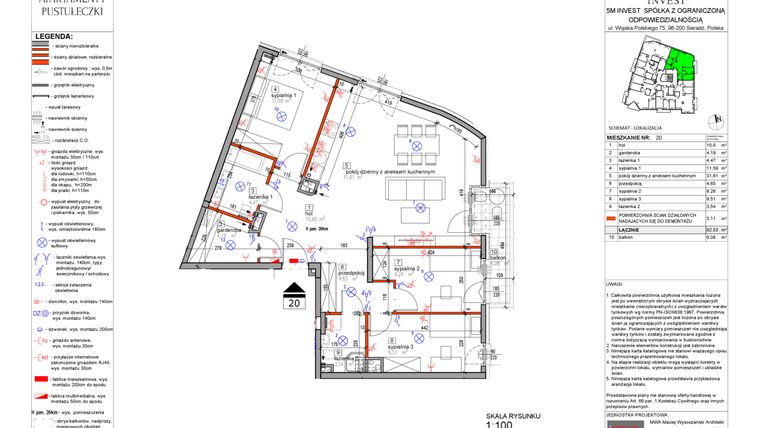 Rzut - Mieszkanie na sprzedaż 4 pokoje o powierzchni 89,42 m² - numer 20 w Apartamenty Pustułeczki