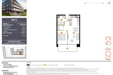 Rzut - Mieszkanie na sprzedaż 2 pokoje o powierzchni 40,85 m² - numer M32 w KOR 52