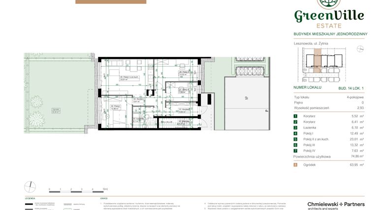 Rzut - Mieszkanie na sprzedaż 4 pokoje o powierzchni 74,86 m² - numer 14.1 w Green Ville