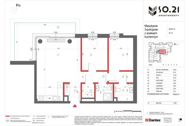 Rzut - Mieszkanie na sprzedaż 3 pokoje o powierzchni 69,62 m² - numer 17 w SO.21