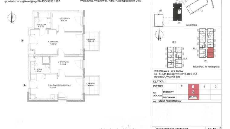 Rzut - Mieszkanie na sprzedaż 4 pokoje o powierzchni 67,46 m² - numer 9 w RZ21