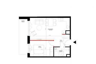 Rzut - Mieszkanie na sprzedaż 2 pokoje o powierzchni 45,21 m² - numer F.5.1 w INSPIRE ETAP V – bud. F, G