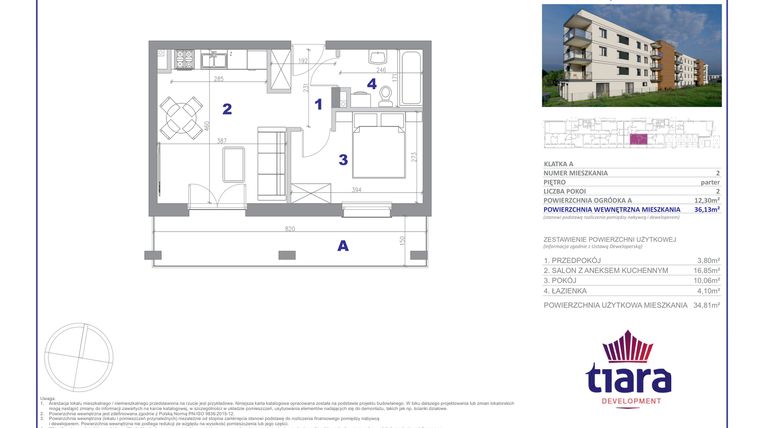 Rzut - Mieszkanie na sprzedaż 2 pokoje o powierzchni 36,13 m² - numer 2 w Osiedle Janowiecka