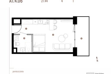 Rzut - Mieszkanie na sprzedaż 1 pokój o powierzchni 27,45 m² - numer A1.4.06 w Belg Apartamenty etap II