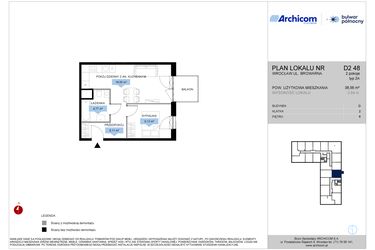 Rzut - Mieszkanie na sprzedaż 2 pokoje o powierzchni 38,56 m² - numer D2.48 w Bulwar Północny
