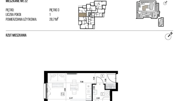 Rzut - Mieszkanie na sprzedaż 1 pokój o powierzchni 28,71 m² - numer 22J/22 w NATURAMA II