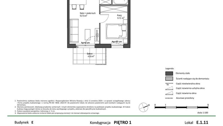 Rzut - Mieszkanie na sprzedaż 2 pokoje o powierzchni 31,91 m² - numer E.1.11 w Nowy Świat Ostoja etap II - EFG