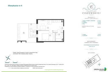 Rzut - Mieszkanie na sprzedaż 2 pokoje o powierzchni 34,99 m² - numer 4 w Kamienica przy Ciszewskiej