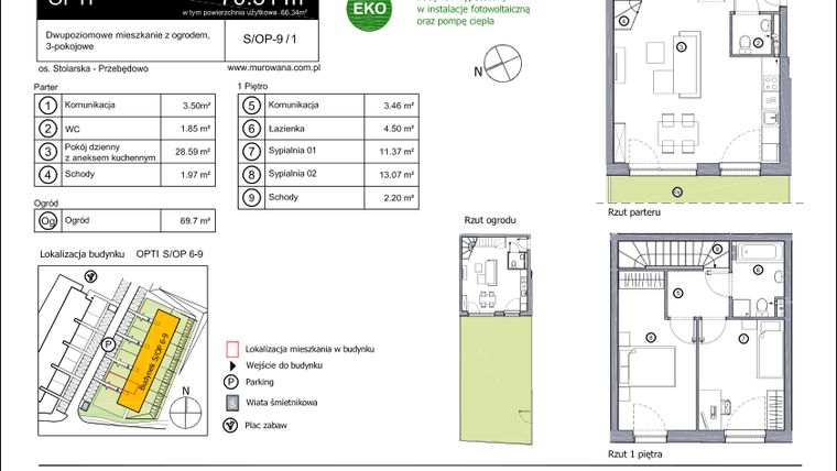 Rzut - Mieszkanie na sprzedaż 3 pokoje o powierzchni 70,51 m² - numer S-OP-9-1 w os. Stolarska