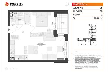 Rzut - Mieszkanie na sprzedaż 2 pokoje o powierzchni 42,16 m² - numer C8.25 w Konstelacja etap IV