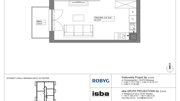 Rzut - Mieszkanie na sprzedaż 2 pokoje o powierzchni 40,56 m² - numer KR8/C/4/3 w Apartamenty Krakowska etap VIII