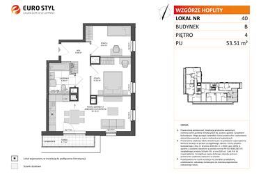 Rzut - Mieszkanie na sprzedaż 3 pokoje o powierzchni 53,51 m² - numer B.40 w Wzgórze Hoplity etap II