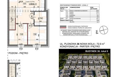 Rzut - Mieszkanie na sprzedaż 4 pokoje o powierzchni 72,9 m² - numer 36/2 w Zespół willowy Zielona Polana - etap 6