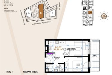 Rzut - Mieszkanie na sprzedaż 2 pokoje o powierzchni 42,2 m² - numer VB.3.07 w Vanda Park
