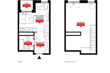 Rzut - Mieszkanie na sprzedaż 1 pokój o powierzchni 50,68 m² - numer A2 383 w 29L