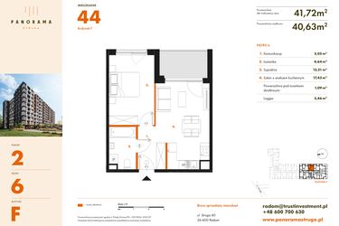 Rzut - Mieszkanie na sprzedaż 2 pokoje o powierzchni 41,72 m² - numer F44 w Panorama Struga