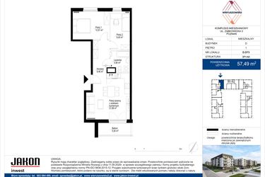 Rzut - Mieszkanie na sprzedaż 3 pokoje o powierzchni 57,49 m² - numer D.D73 w Wieruszowska D