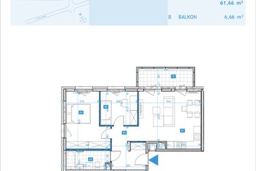 Rzut - Mieszkanie na sprzedaż 3 pokoje o powierzchni 61,66 m² - numer F24 w Osiedle Botaników etap F