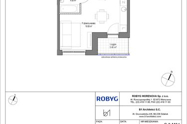 Rzut - Mieszkanie na sprzedaż 1 pokój o powierzchni 25,58 m² - numer C.3M04 w Leszczyńskich 2