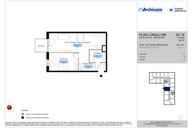 Rzut - Mieszkanie na sprzedaż 2 pokoje o powierzchni 48,19 m² - numer D2.19 w Bulwar Północny