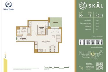 Rzut - Mieszkanie na sprzedaż 2 pokoje o powierzchni 40,12 m² - numer M.12 w Skal
