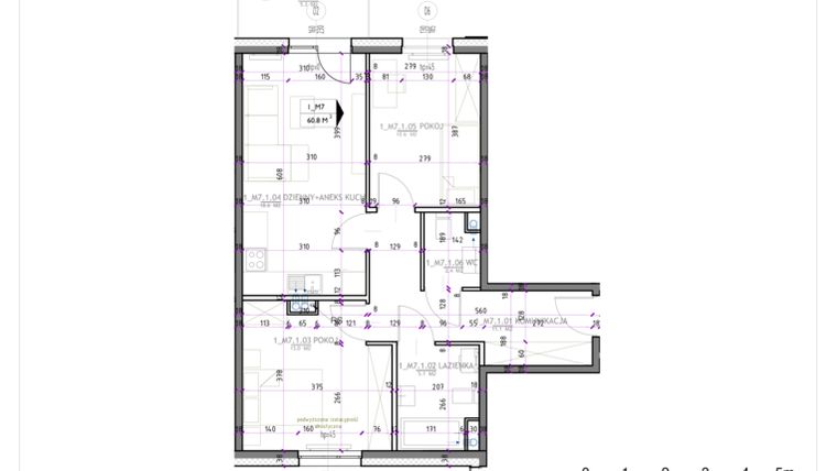 Rzut - Mieszkanie na sprzedaż 3 pokoje o powierzchni 60,8 m² - numer N-KL1-LM-07 w Park Nad Kanałem