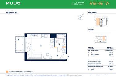 Rzut - Mieszkanie na sprzedaż 1 pokój o powierzchni 28,56 m² - numer M11 w Reneta