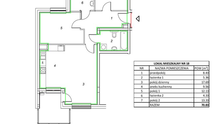 Rzut - Mieszkanie na sprzedaż 3 pokoje o powierzchni 70,83 m² - numer 18 w Nowa Pszczelna