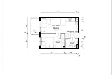 Rzut - Mieszkanie na sprzedaż 2 pokoje o powierzchni 37,1 m² - numer F.2.26.2a w Art.Teo etap 3